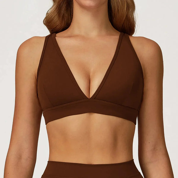 Brassière femme yoga col V séchage rapide seconde peau — flow