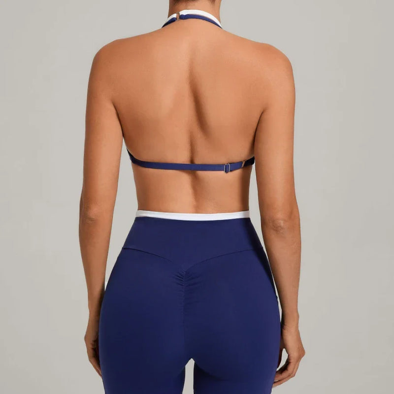 Ensemble yoga femme brassière côtelé séchage rapide et pantalon compression douce évasé — FLOW