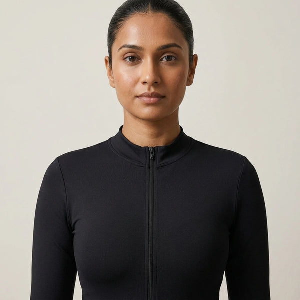 Body gainant femme manches longues zip sans couture — sculpt