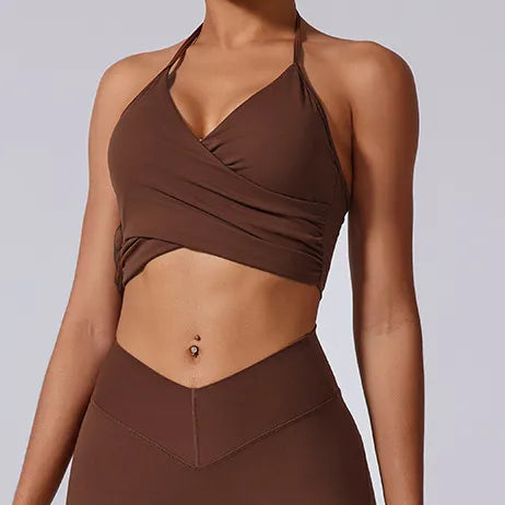 Ensemble yoga femme brassière dos nageur et legging ceinture large taille haute — FLOW