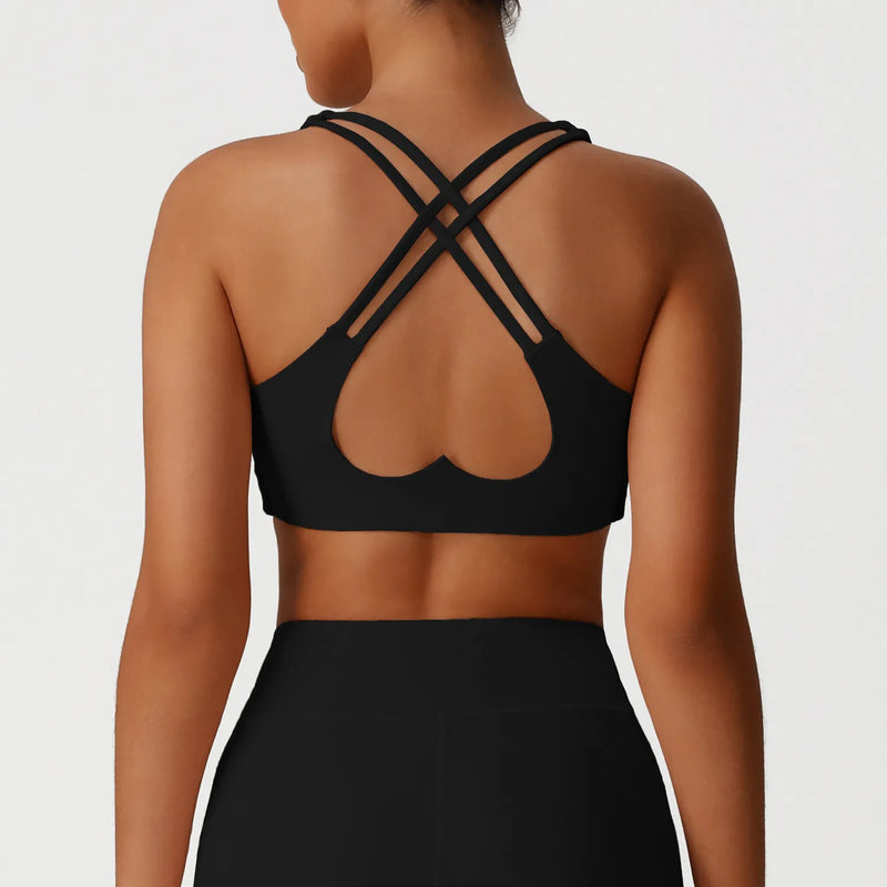 Ensemble sport femme brassière bretelles larges zip frontal et short anti-friction microfibre — CORE
