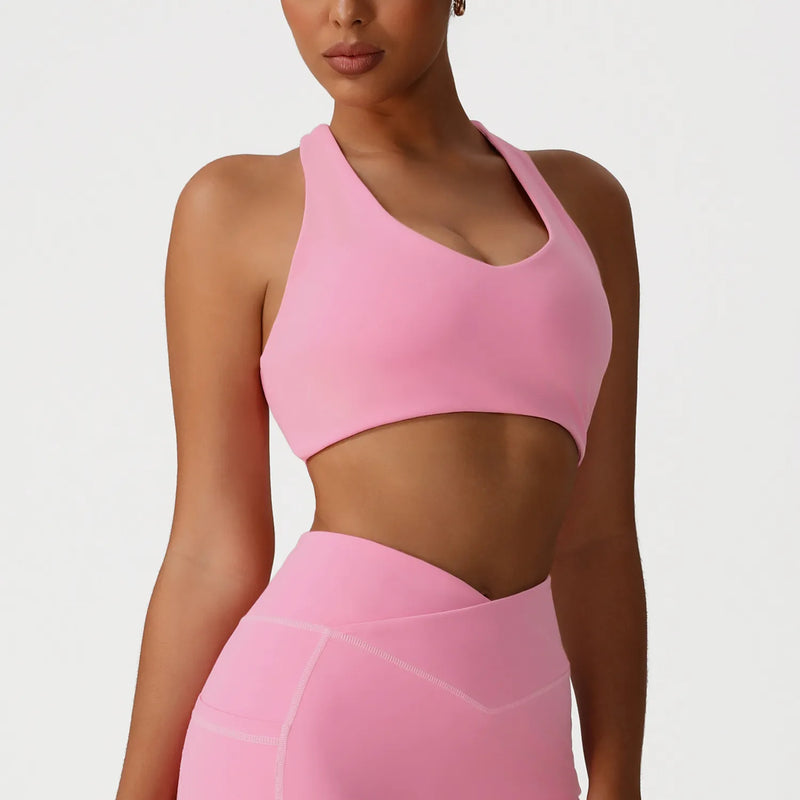 Ensemble sport femme brassière bretelles larges zip frontal et short anti-friction microfibre — CORE