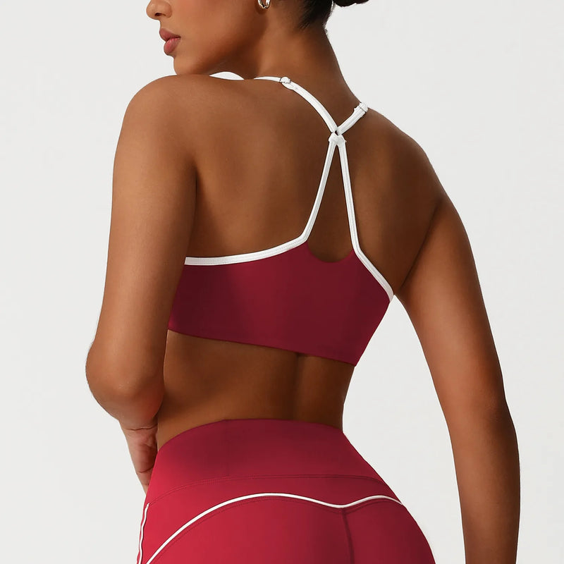 Ensemble yoga femme brassière dos nageur côtelé et pantalon évasé — FLOW