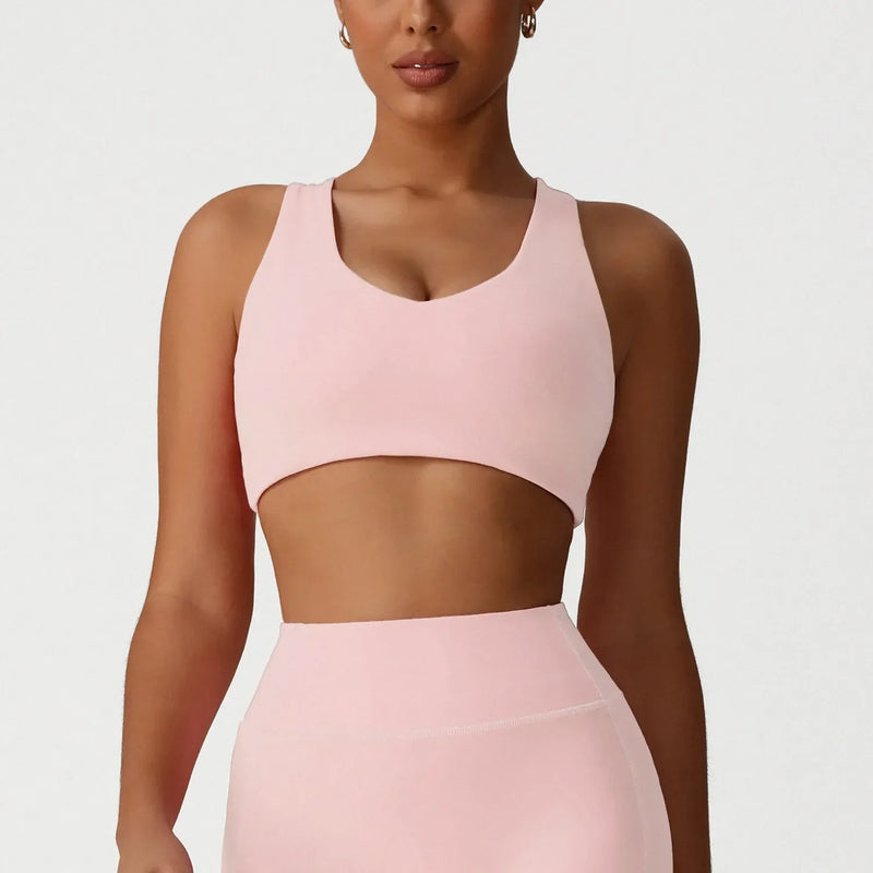 Ensemble sport femme brassière bretelles larges zip frontal et short anti-friction microfibre — CORE