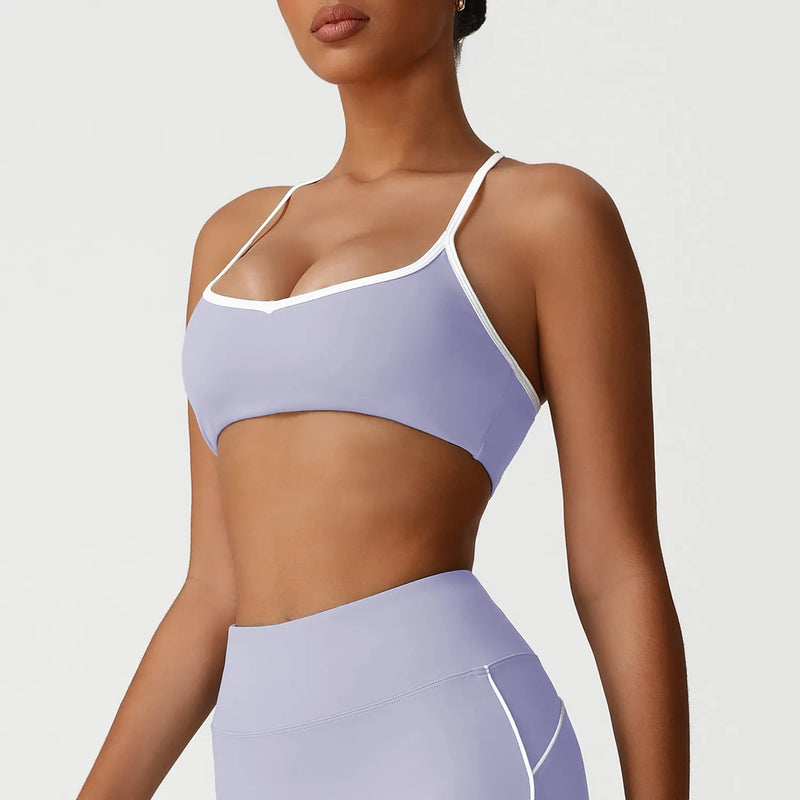 Ensemble yoga femme brassière dos nageur côtelé et pantalon évasé — FLOW