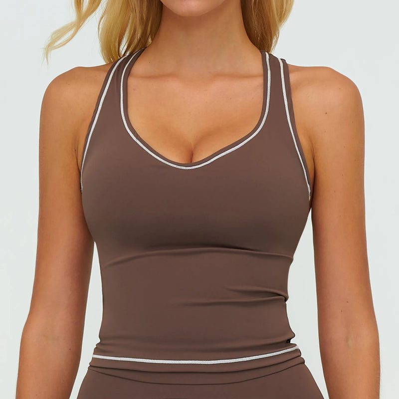 Ensemble sport femme brassière dos nageur bretelles larges et legging poches latérales — FLOW