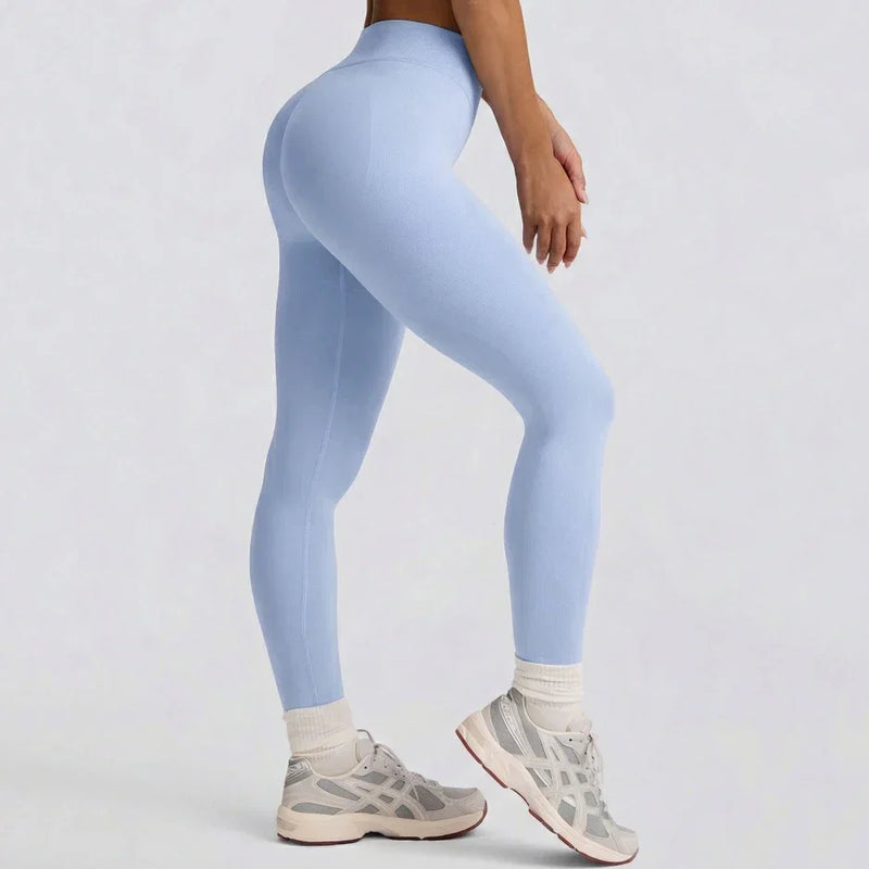 Ensemble sport femme brassière côtelé bonnets fixes et legging taille haute sans couture — FLOW