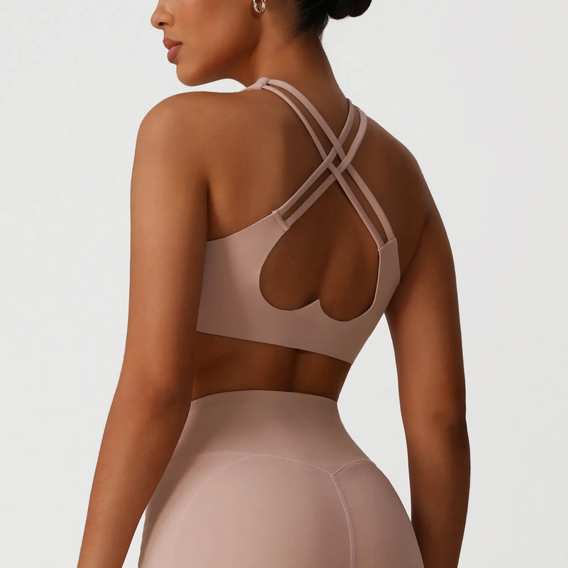 Ensemble sport femme brassière bretelles larges zip frontal et short anti-friction microfibre — CORE