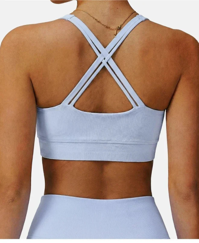 Ensemble sport femme brassière côtelé bonnets fixes et legging taille haute sans couture — FLOW