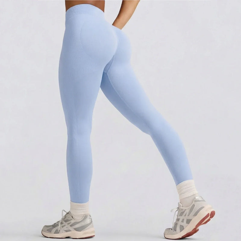 Ensemble sport femme brassière côtelé bonnets fixes et legging taille haute sans couture — FLOW