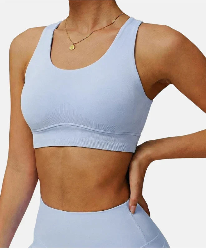 Ensemble sport femme brassière côtelé bonnets fixes et legging taille haute sans couture — FLOW