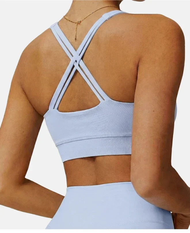 Ensemble sport femme brassière côtelé bonnets fixes et legging taille haute sans couture — FLOW
