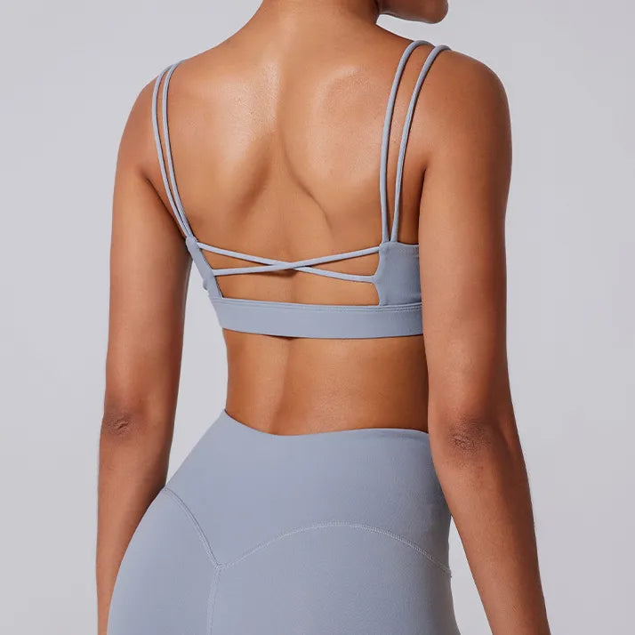 Ensemble training femme brassière dos nageur anti-friction et legging côtelé taille haute — PULSE