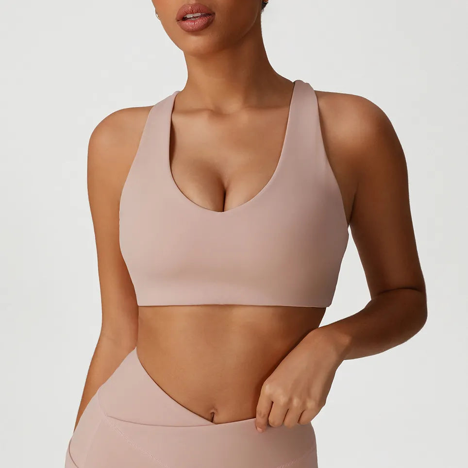 Ensemble sport femme brassière bretelles larges zip frontal et short anti-friction microfibre — CORE