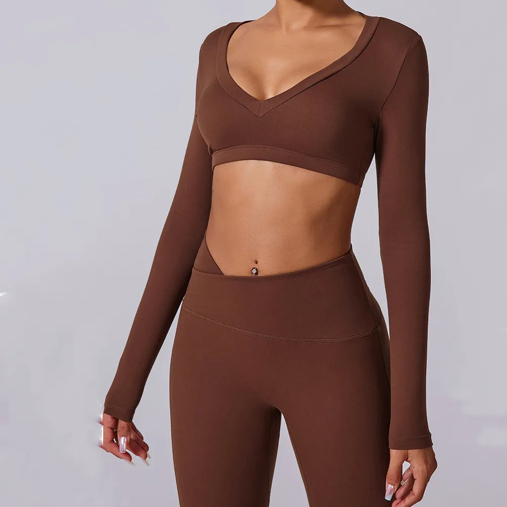 Ensemble training femme brassière dos nageur crop et legging côtelé taille haute — FLOW