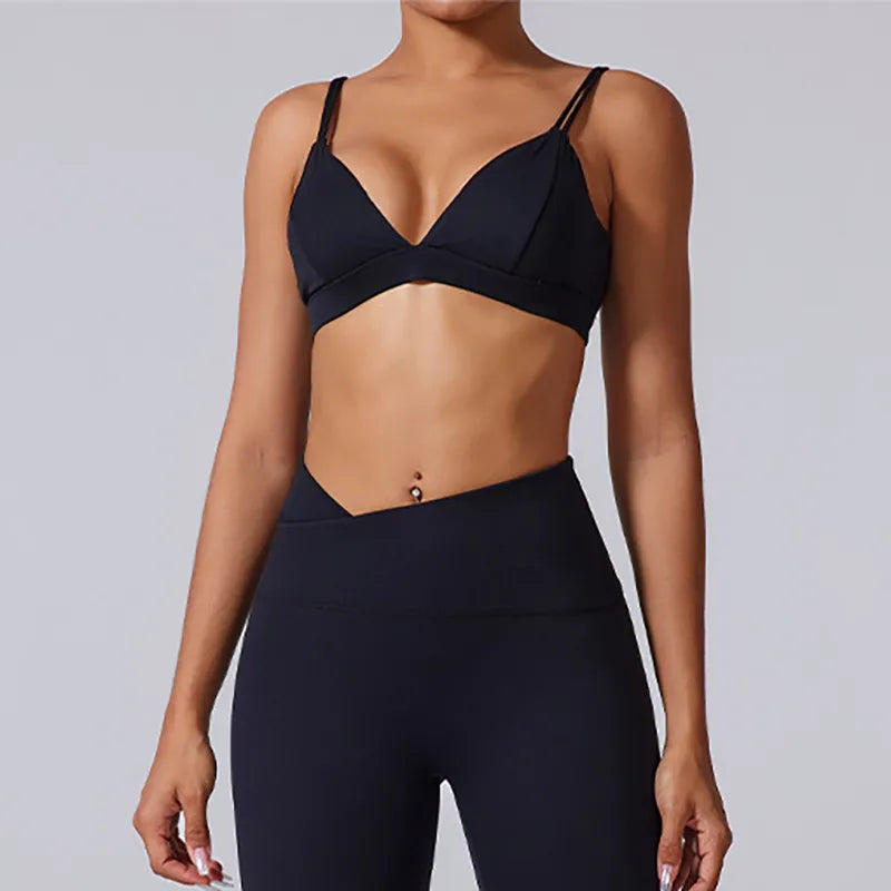 Ensemble training femme brassière dos nageur anti-friction et legging côtelé taille haute — PULSE