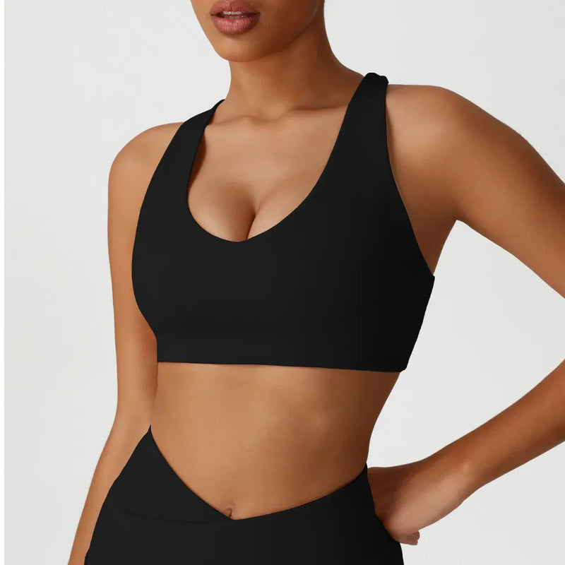 Ensemble sport femme brassière bretelles larges zip frontal et short anti-friction microfibre — CORE