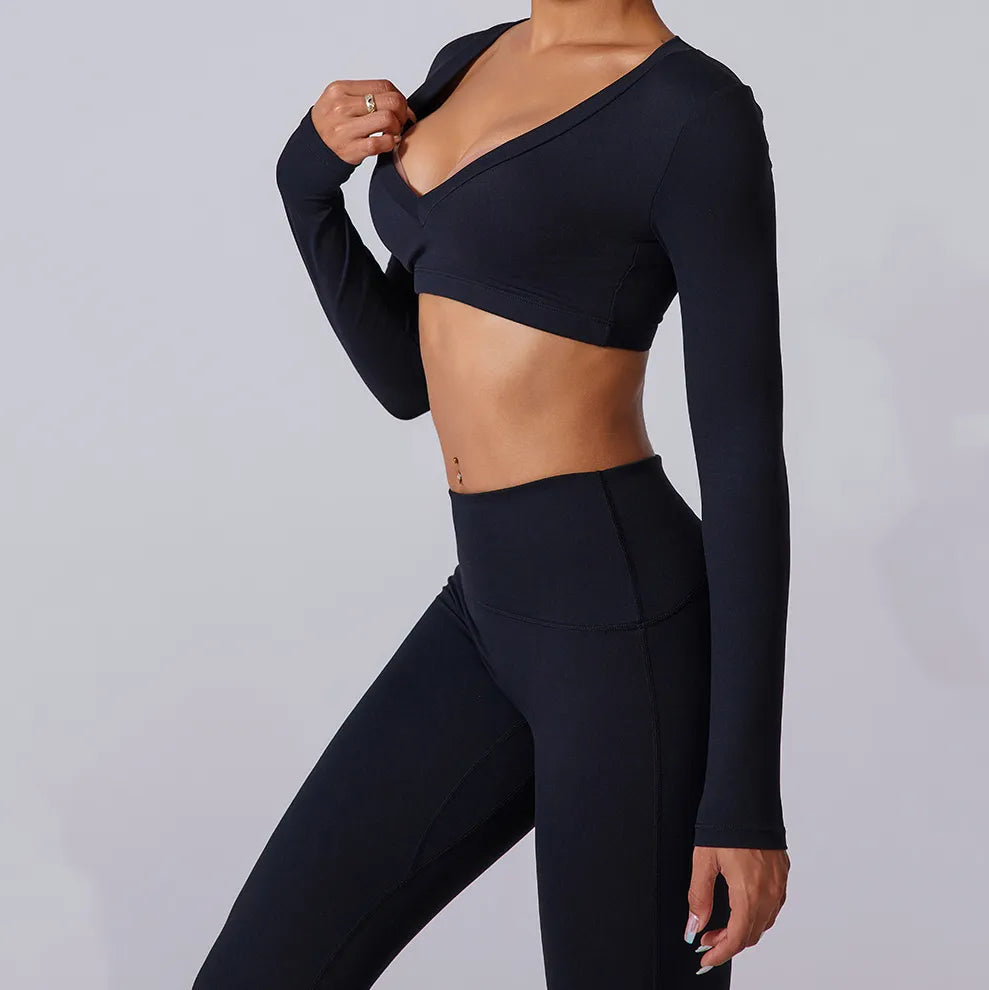 Ensemble training femme brassière dos nageur crop et legging côtelé taille haute — FLOW