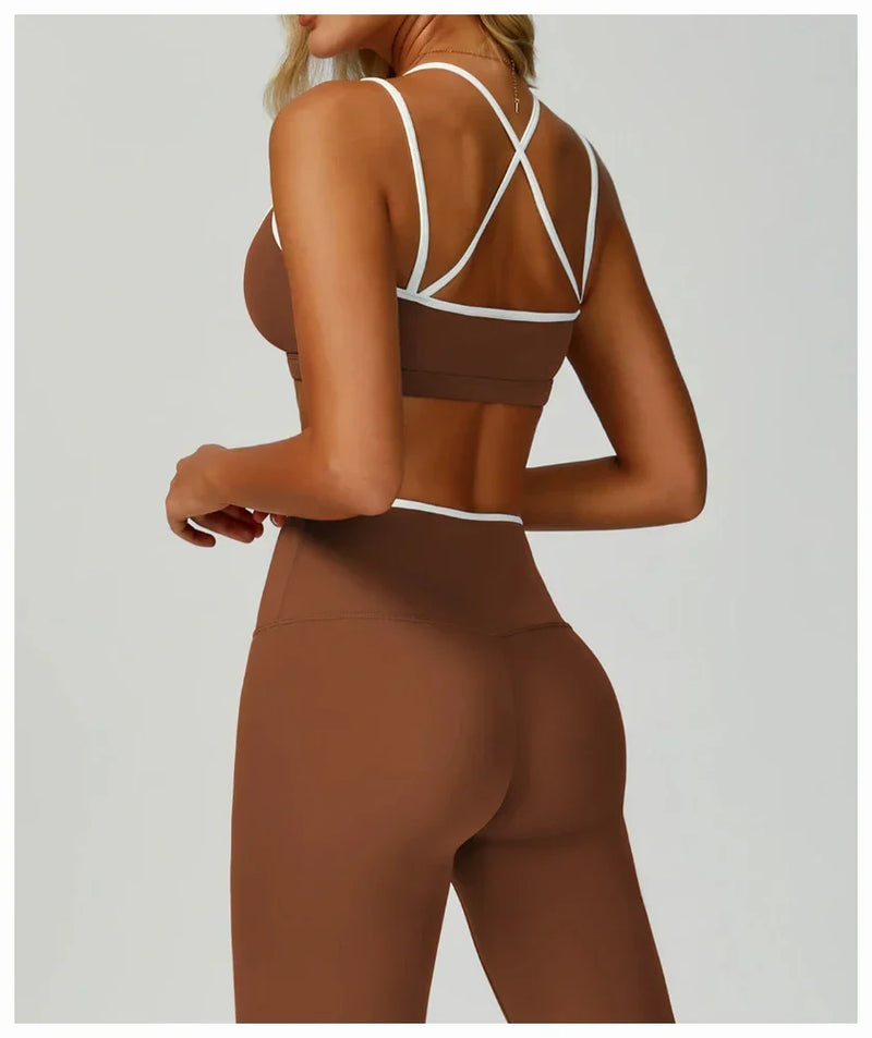 Ensemble yoga femme brassière maintien fort respiran et legging anti-friction — FLOW