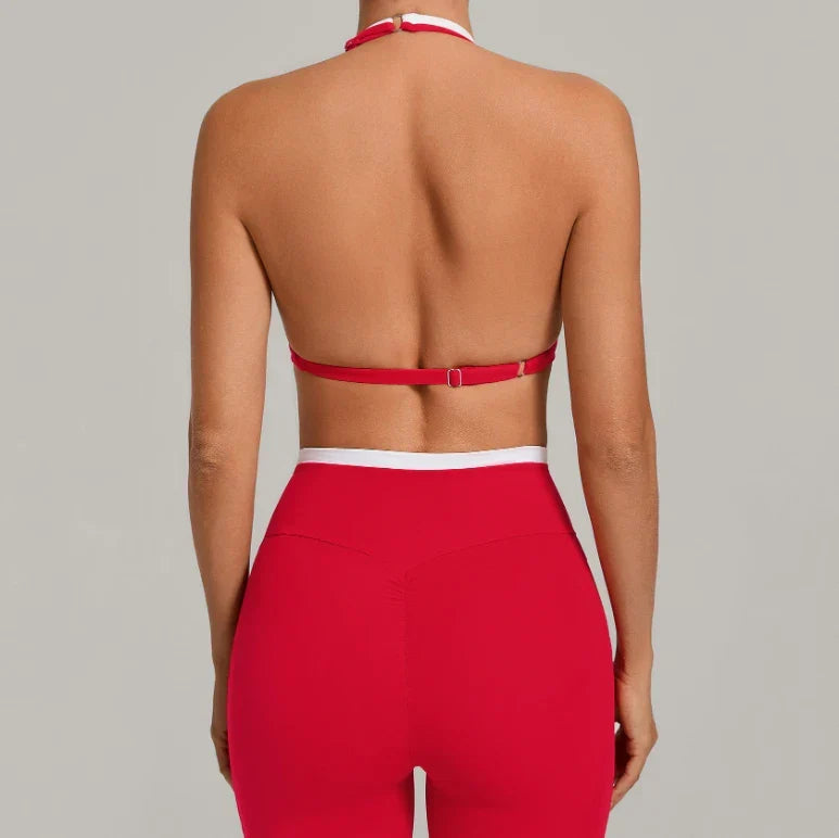 Ensemble yoga femme brassière côtelé séchage rapide et pantalon compression douce évasé — FLOW