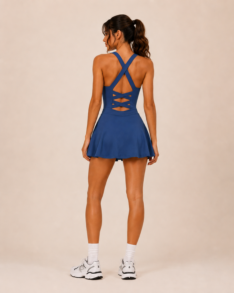 Robe de tennis femme dos croisé avec short intégré - stride