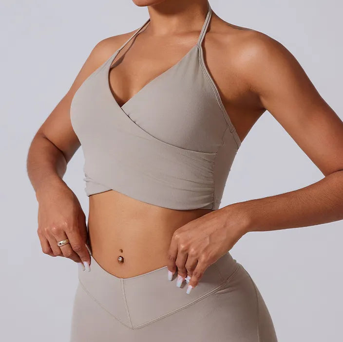 Ensemble yoga femme brassière dos nageur et legging ceinture large taille haute — FLOW