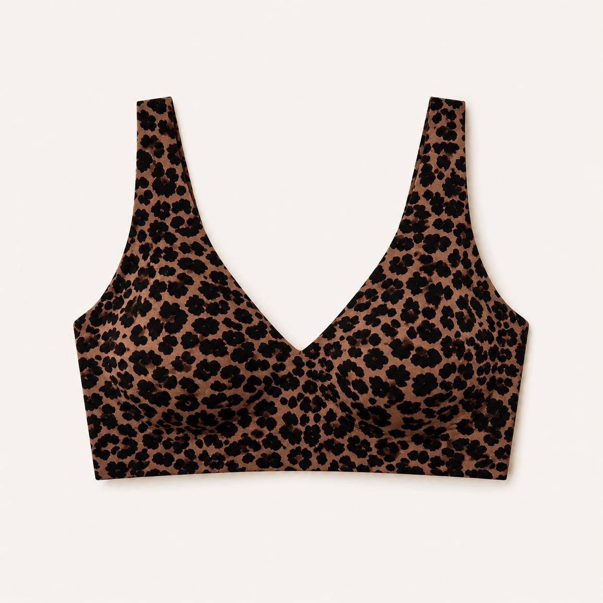 Soutien-gorge sans armatures FLOW SoftLift imprime leopard brun, vue produit sur fond creme