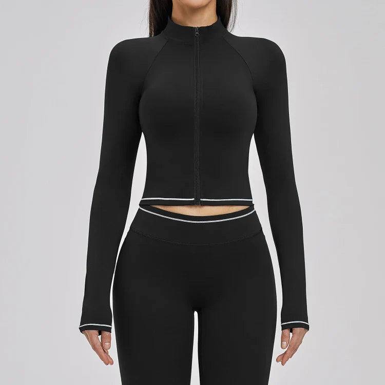 Veste femme yoga zip frontal brossée — flow