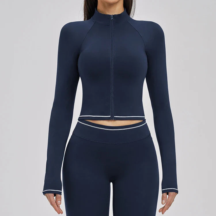 Veste femme yoga zip frontal brossée — flow — coloris Bleu