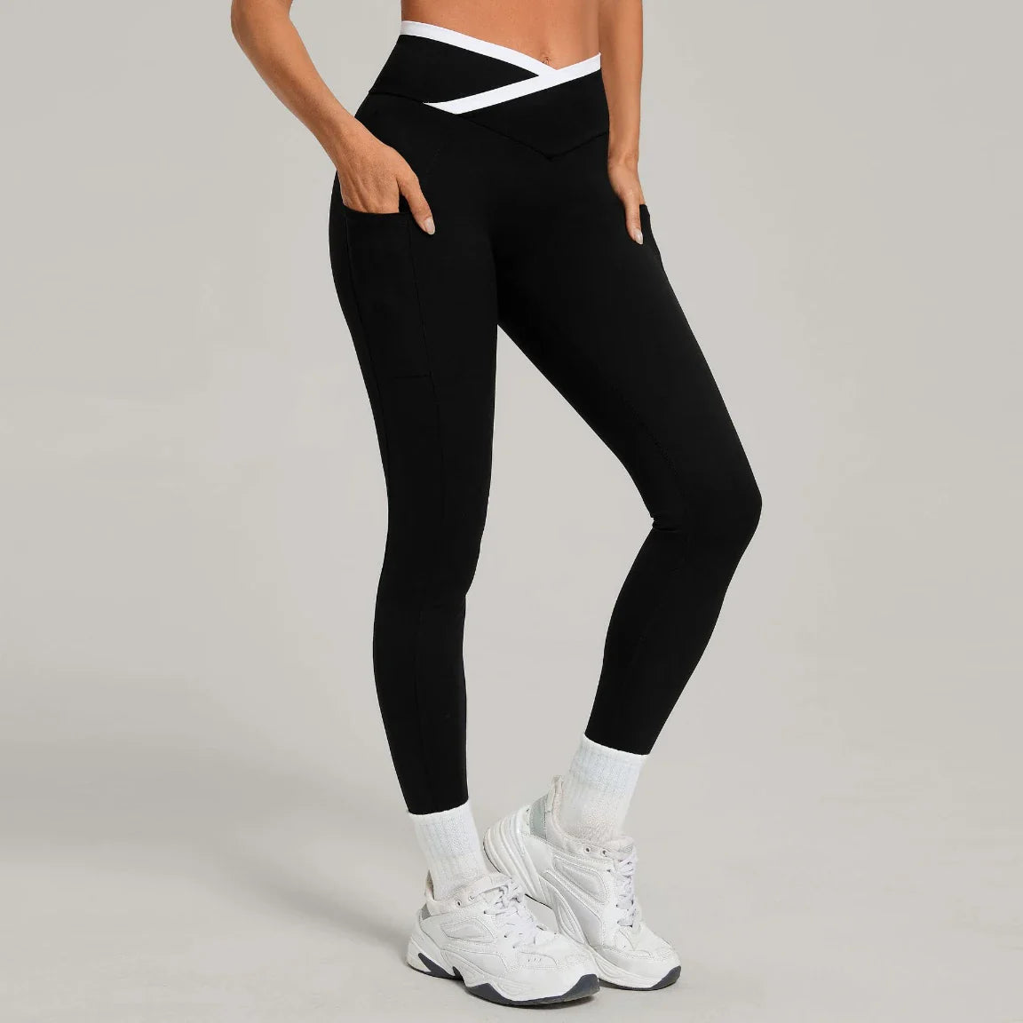 Legging femme yoga ceinture large couture plate — FLOW — photo 5