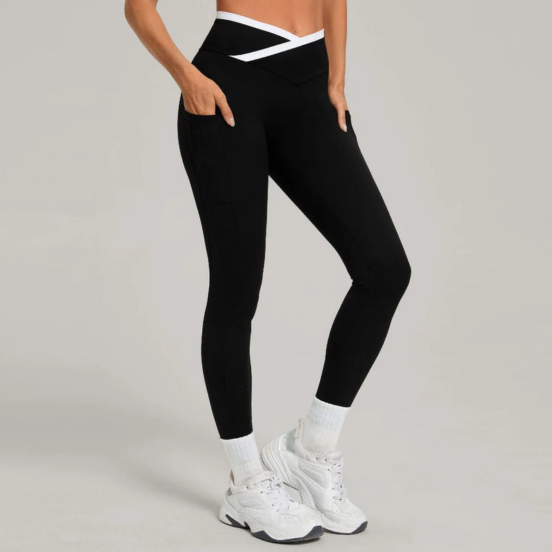 Legging femme yoga ceinture large couture plate — FLOW — photo 5