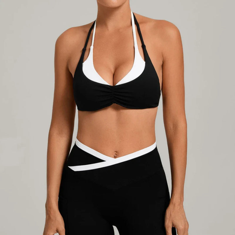 Ensemble yoga femme brassière côtelé séchage rapide et pantalon compression douce évasé — FLOW