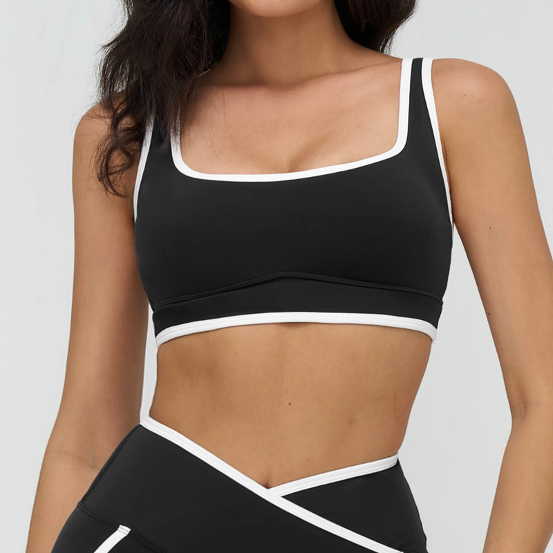 Ensemble yoga femme brassière dos croisé crop et legging ceinture large microfibre — FLOW