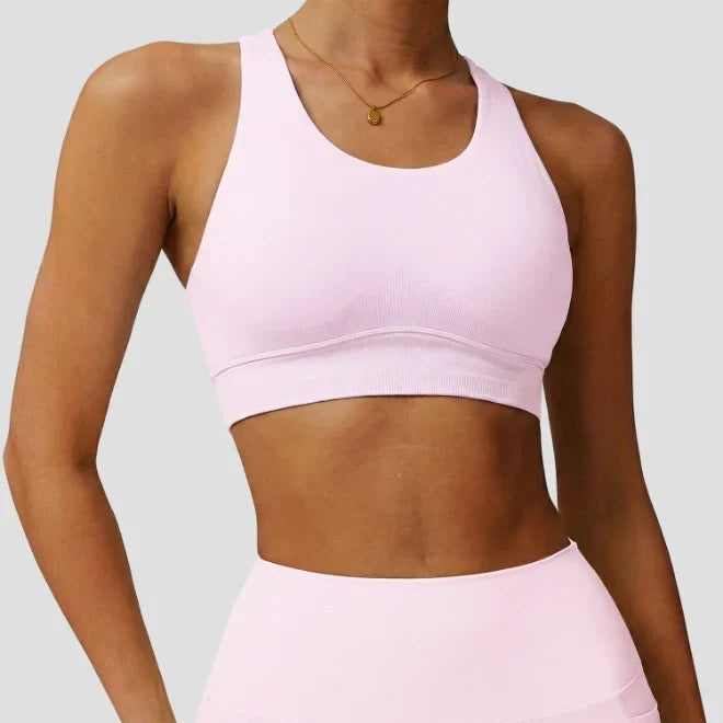 Ensemble sport femme brassière côtelé bonnets fixes et legging taille haute sans couture — FLOW
