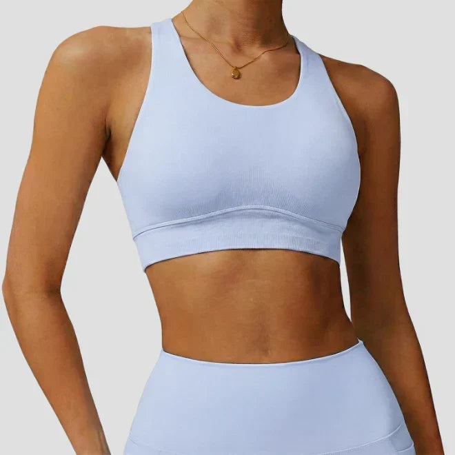 Ensemble sport femme brassière côtelé bonnets fixes et legging taille haute sans couture — FLOW