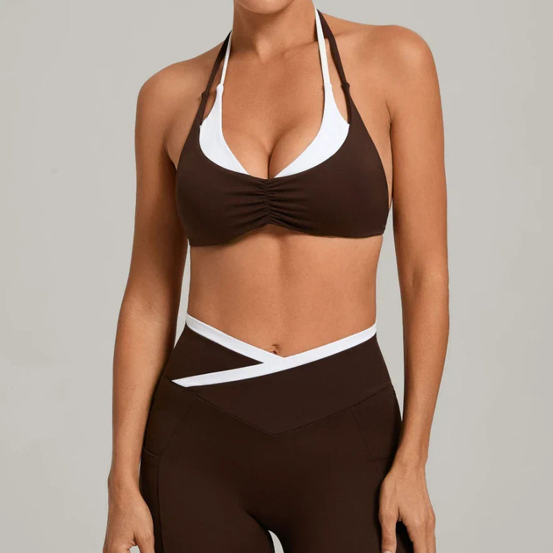 Ensemble yoga femme brassière côtelé séchage rapide et pantalon compression douce évasé — FLOW