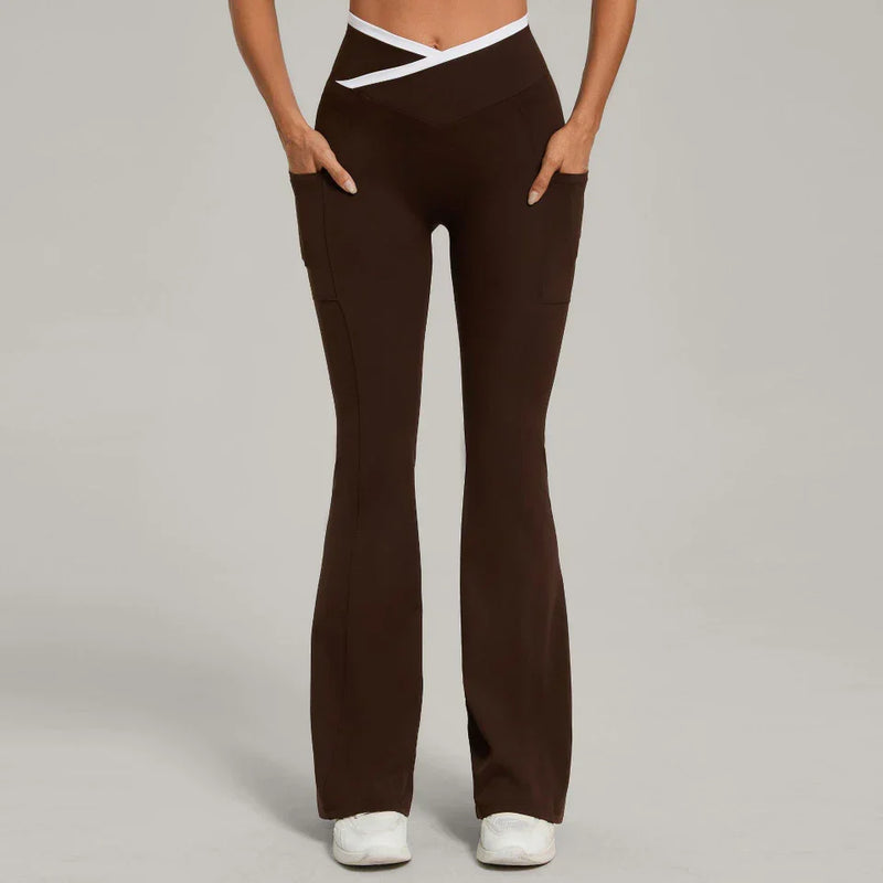Ensemble yoga femme brassière côtelé séchage rapide et pantalon compression douce évasé — FLOW