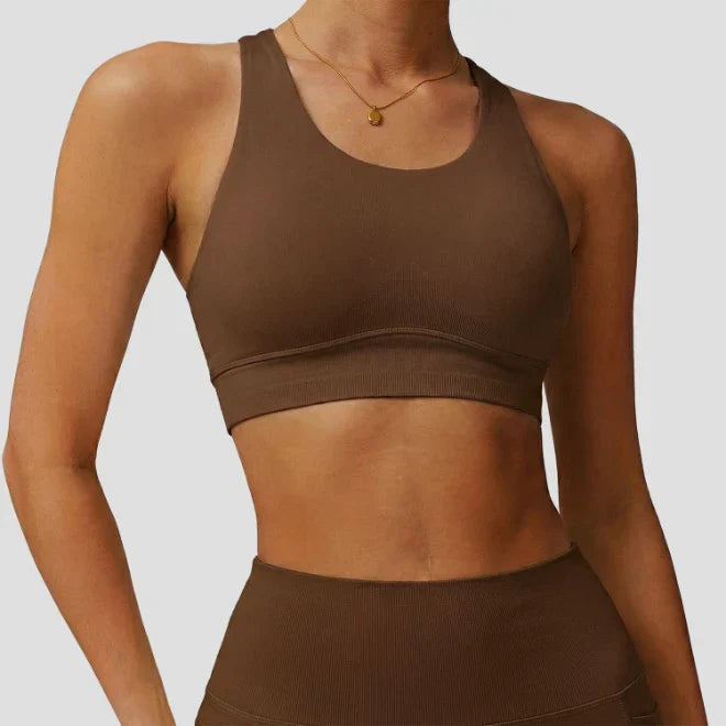 Ensemble sport femme brassière côtelé bonnets fixes et legging taille haute sans couture — FLOW