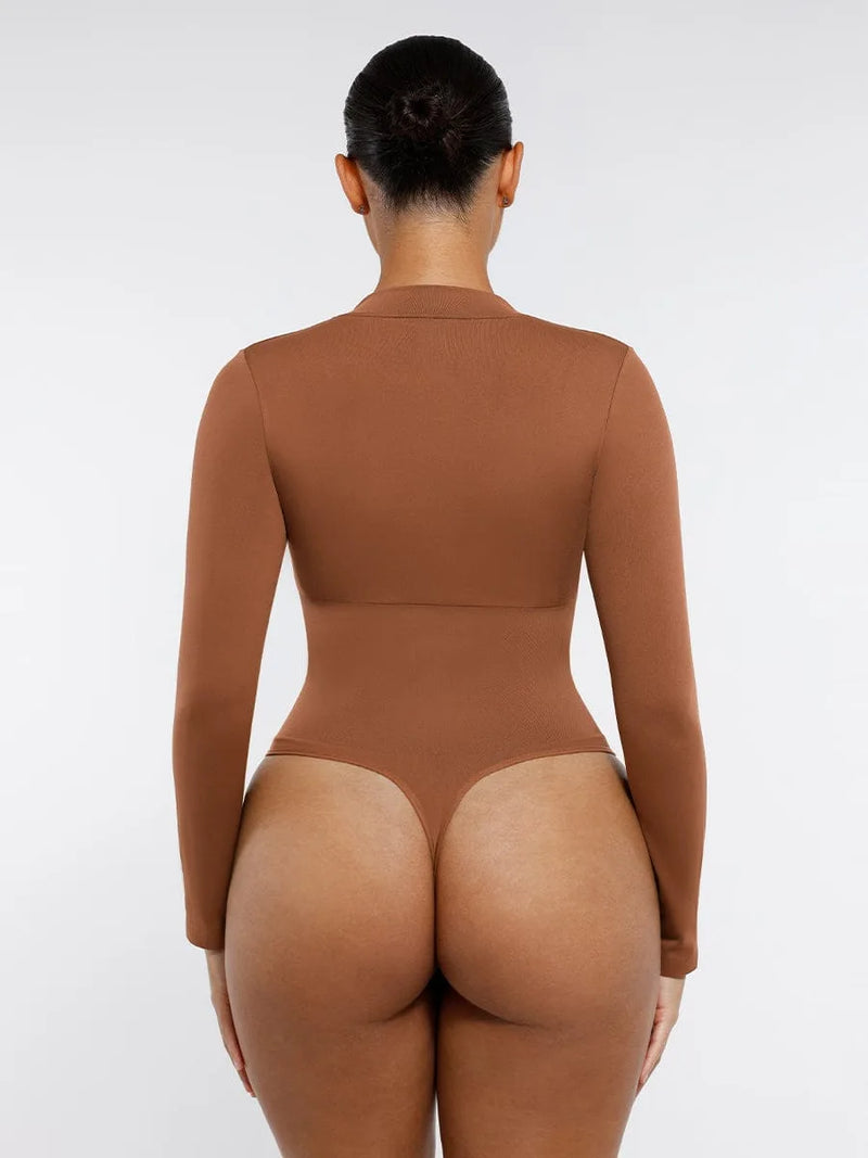 Body gainant femme manches longues zip sans couture — sculpt