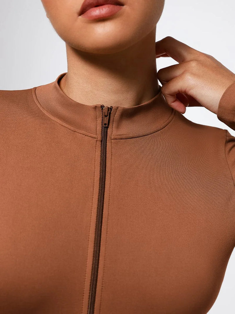 Body gainant femme manches longues zip sans couture — sculpt