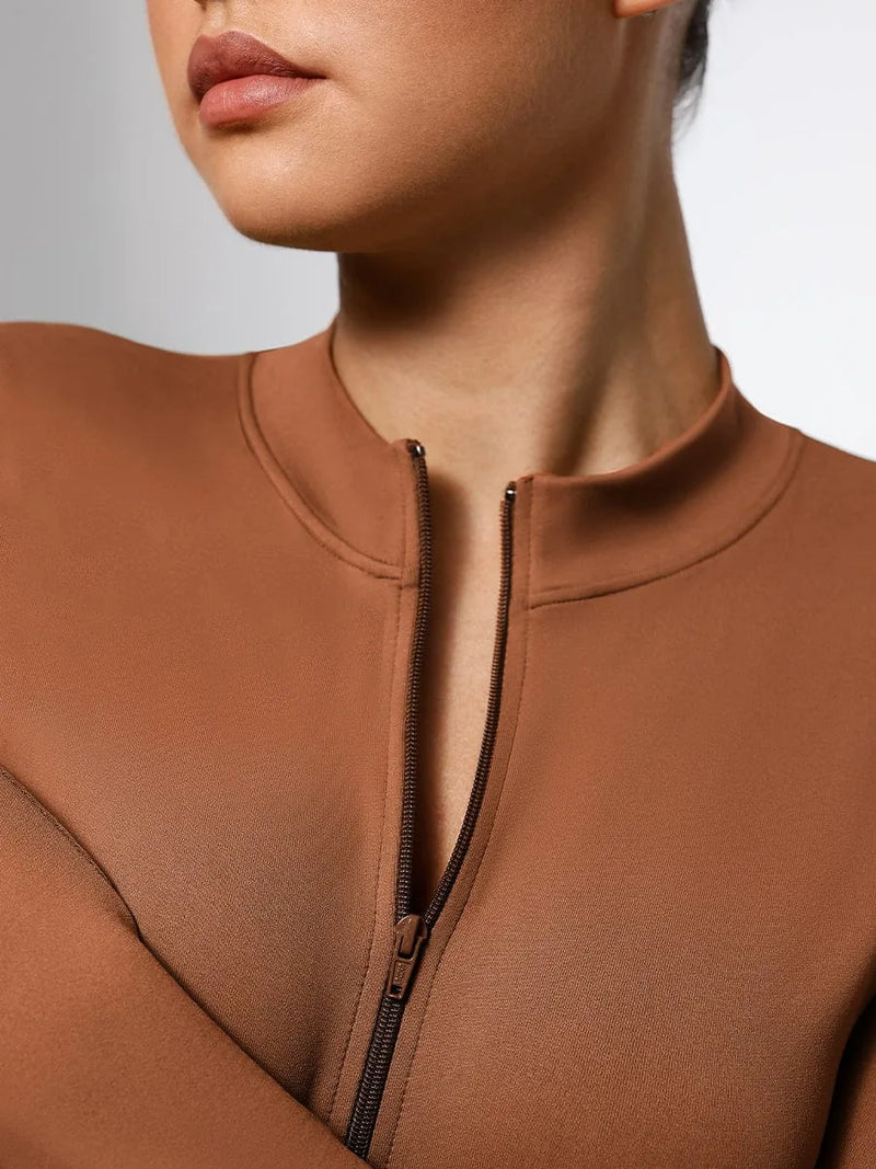 Body gainant femme manches longues zip sans couture — sculpt