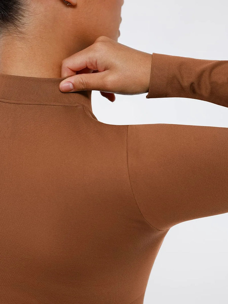 Body gainant femme manches longues zip sans couture — sculpt