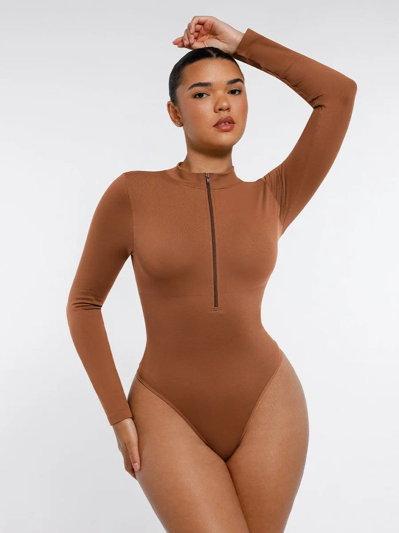 Body gainant femme manches longues zip sans couture — sculpt