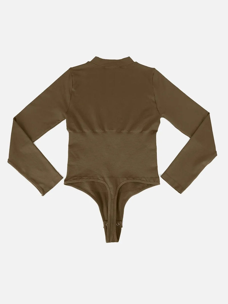 Body gainant femme manches longues zip sans couture — sculpt