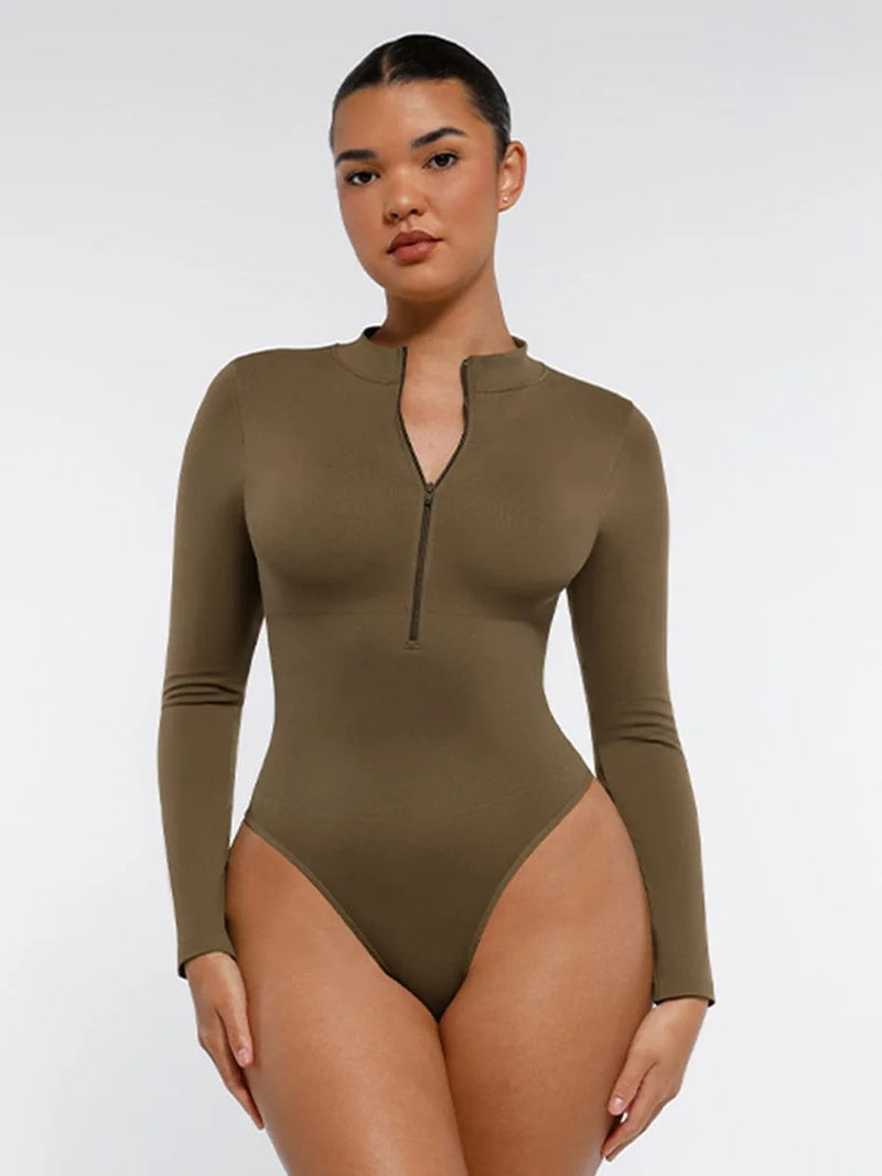 Body gainant femme manches longues zip sans couture — sculpt