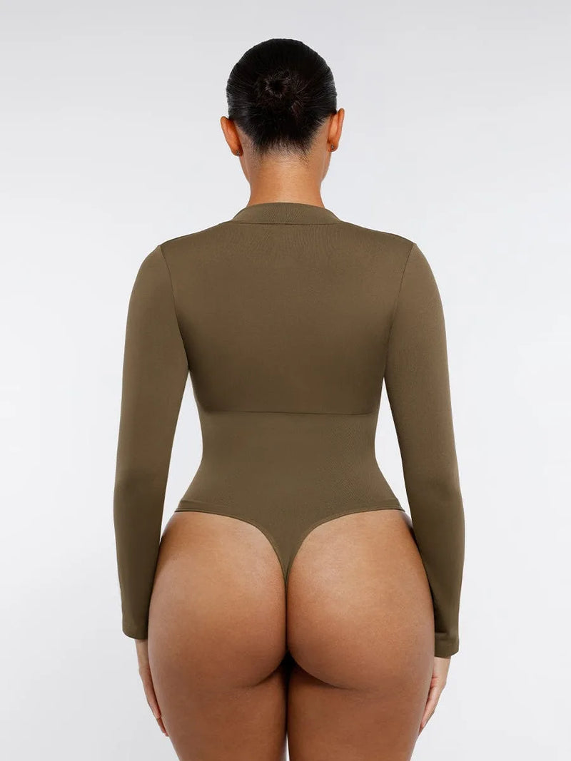 Body gainant femme manches longues zip sans couture — sculpt