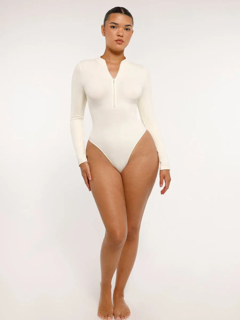 Body gainant femme manches longues zip sans couture — sculpt