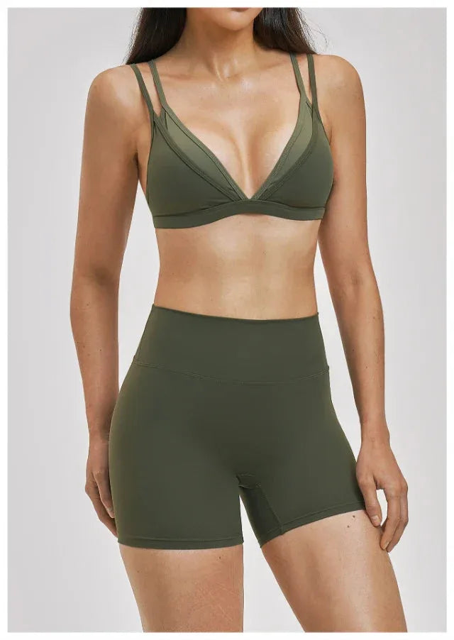 Brassière femme maintien fort dos nageur bonnets fixes séchage rapide — flow — coloris Vert mousse