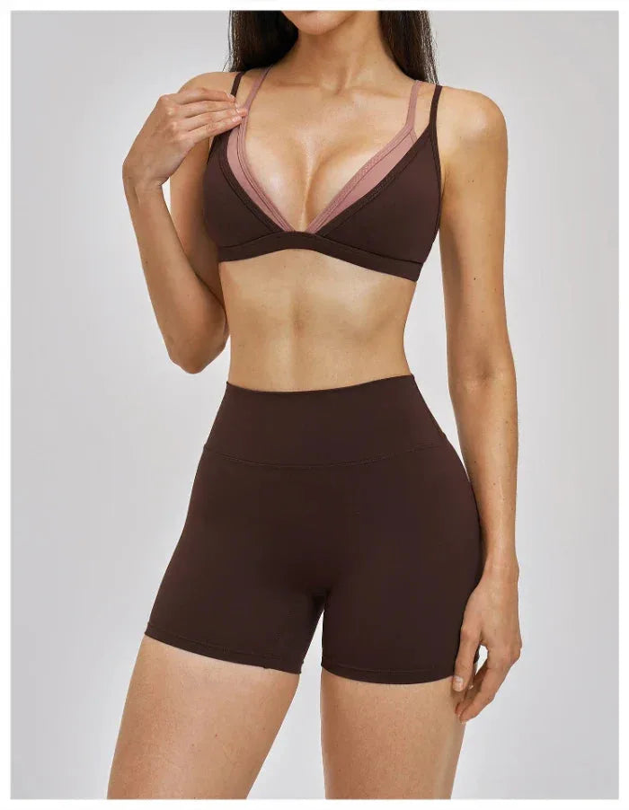 Brassière femme maintien fort dos nageur bonnets fixes séchage rapide — flow — coloris Marron