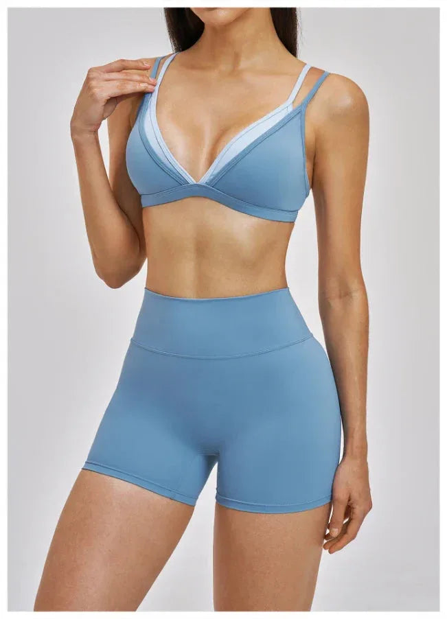 Brassière femme maintien fort dos nageur bonnets fixes séchage rapide — flow — coloris Bleu cloisonné